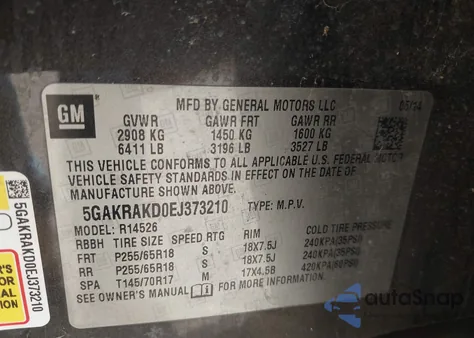 2014 Buick Enclave Convenience z USA, uszkodzony, nr VIN 5GAKRAKD0EJ373210